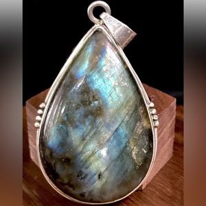 XL Labradorite Spectrolite 925 Teardrop Gemstone Pendant Blue Flash